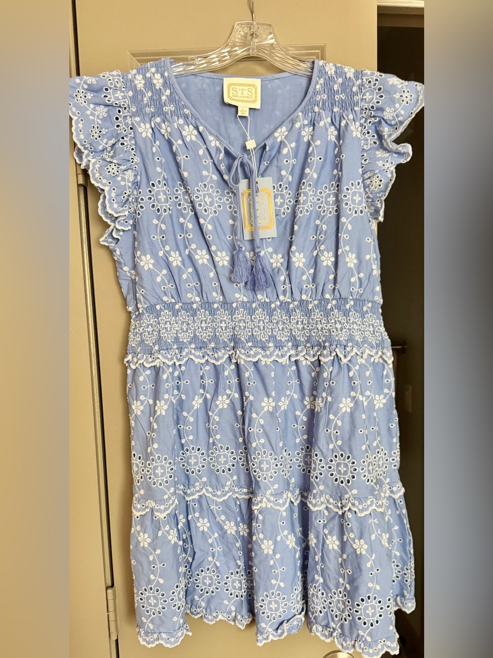 Sail to Sable Light Blue Eyelet Embroidered Mini Dress